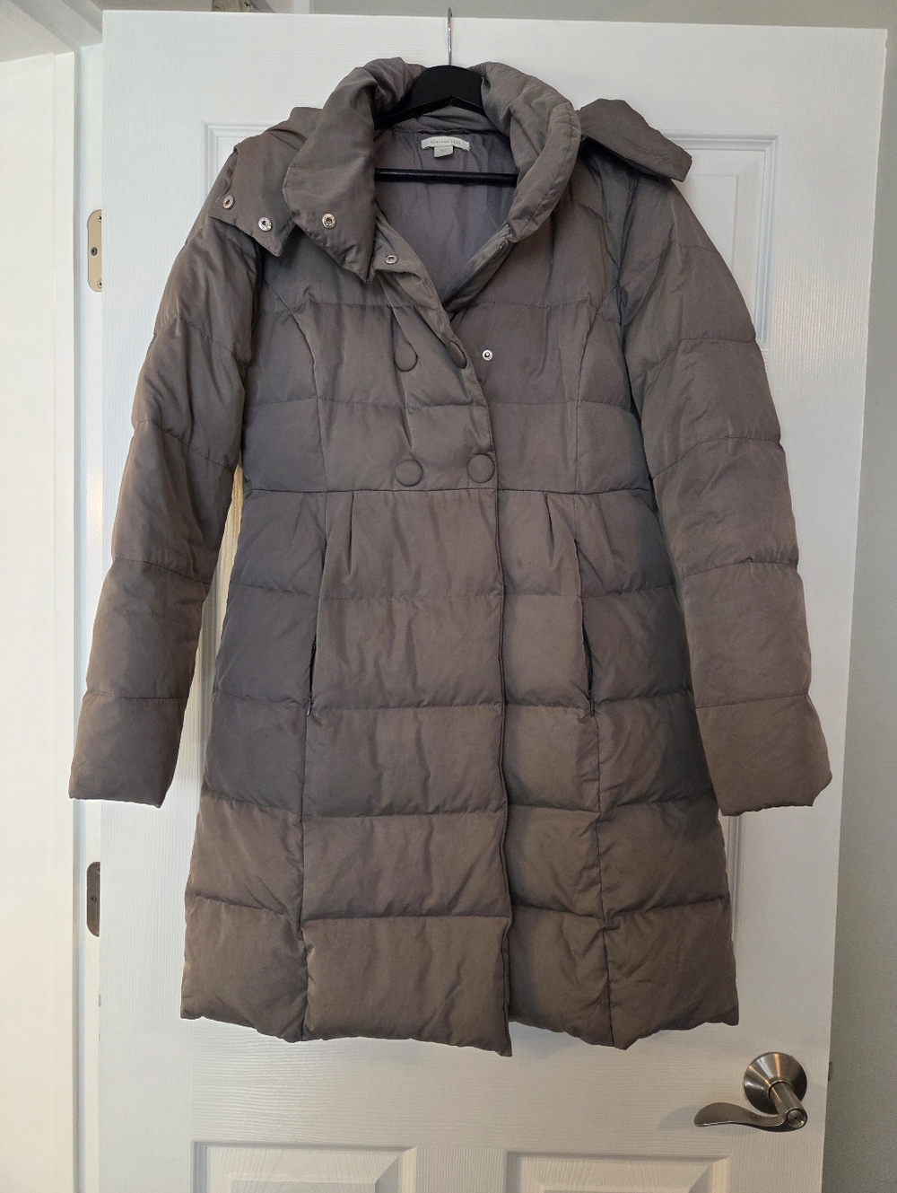 Garnet Hill Women's Long Puffer Down Coat - Purple Gray
